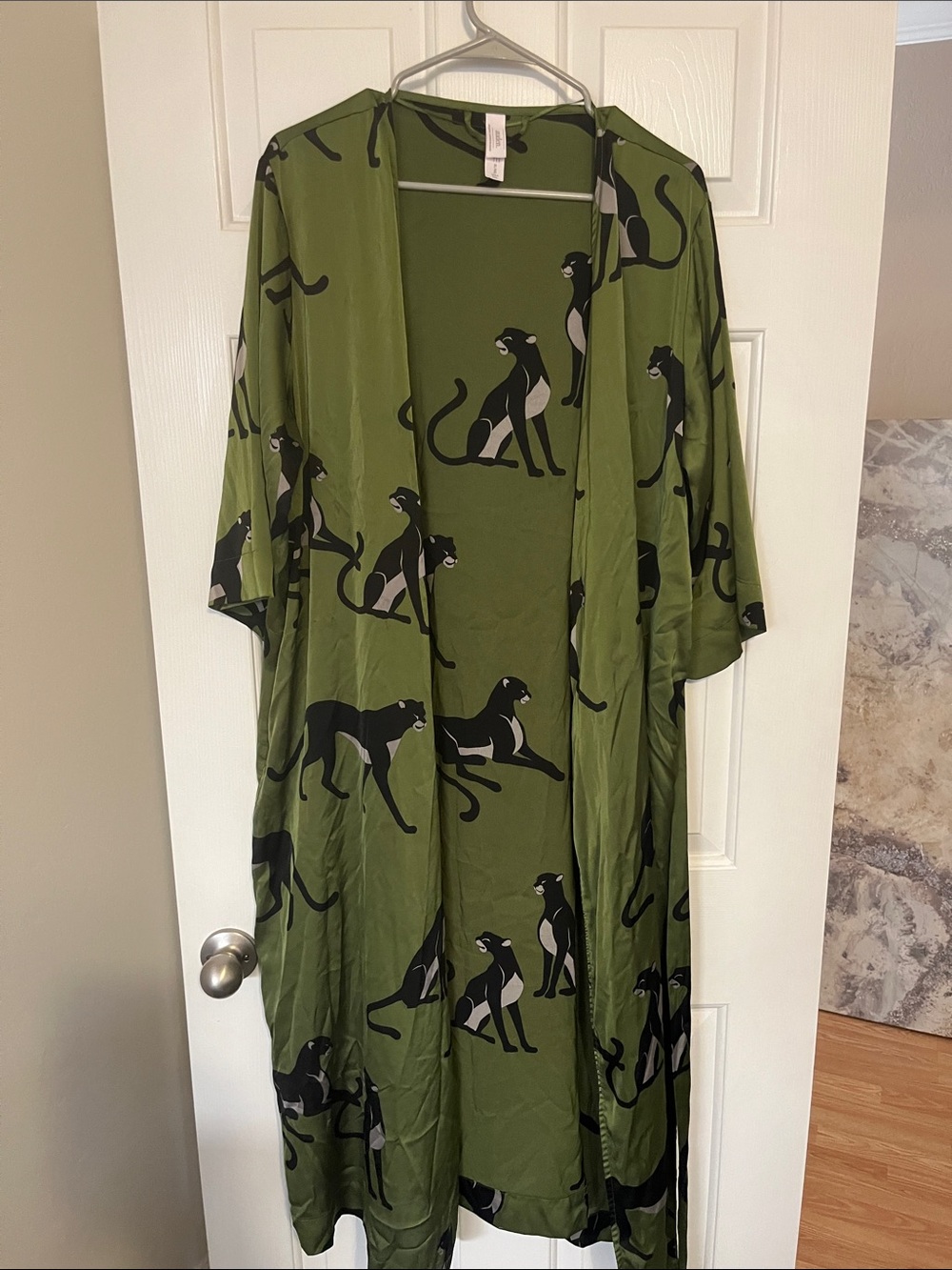 Auden Olive Green Kimono Robe with Black Panther Print